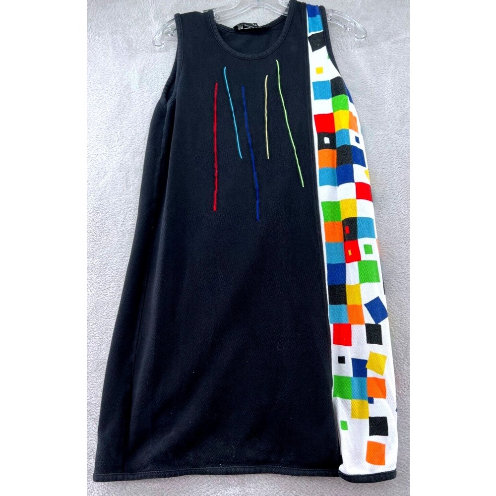 VTG Richard Dress Womens S Black Rainbow Geometric Sleeveless Midi 90s
